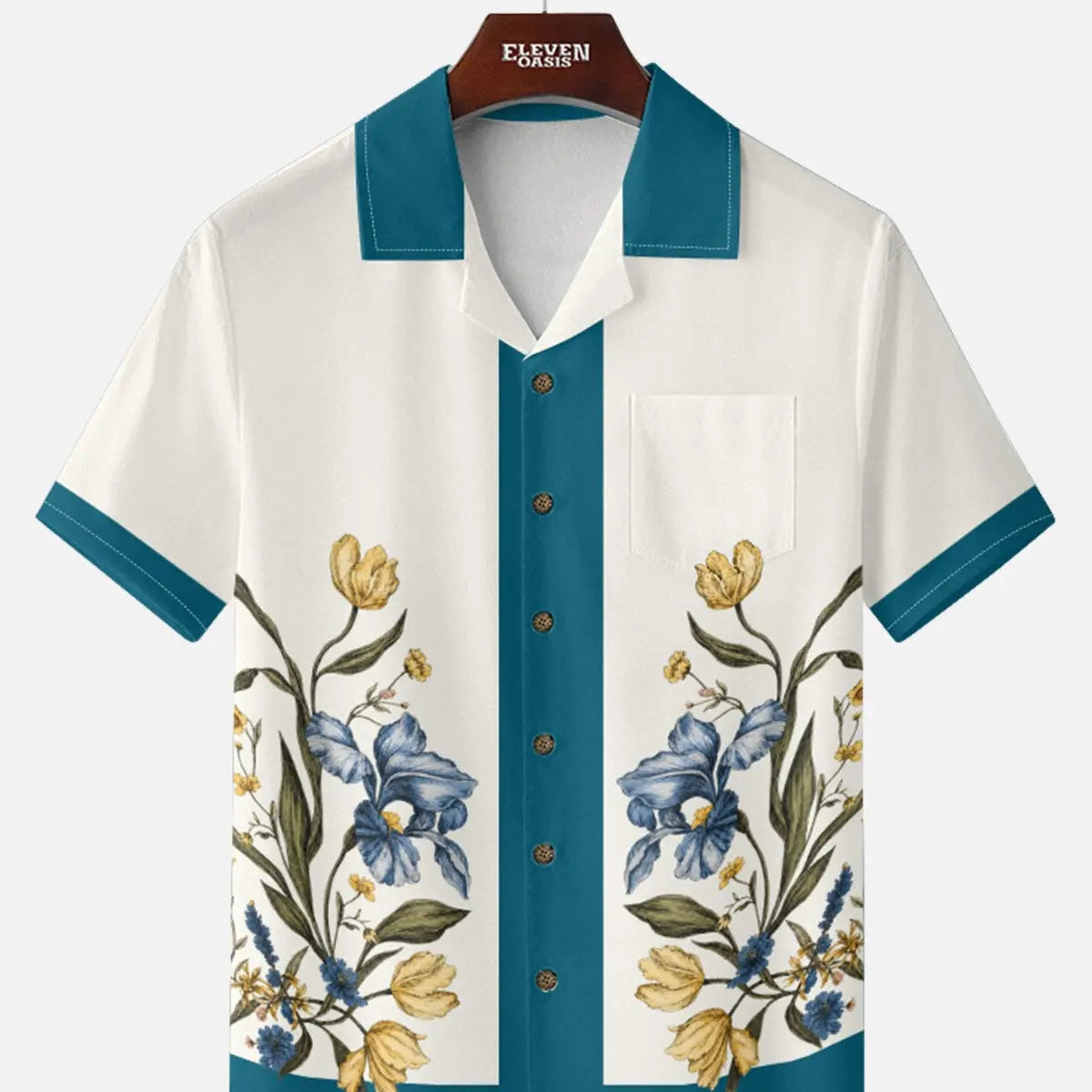 Men's Mirrored Botanical Panel Short Sleeve Shirt ElevenOasis