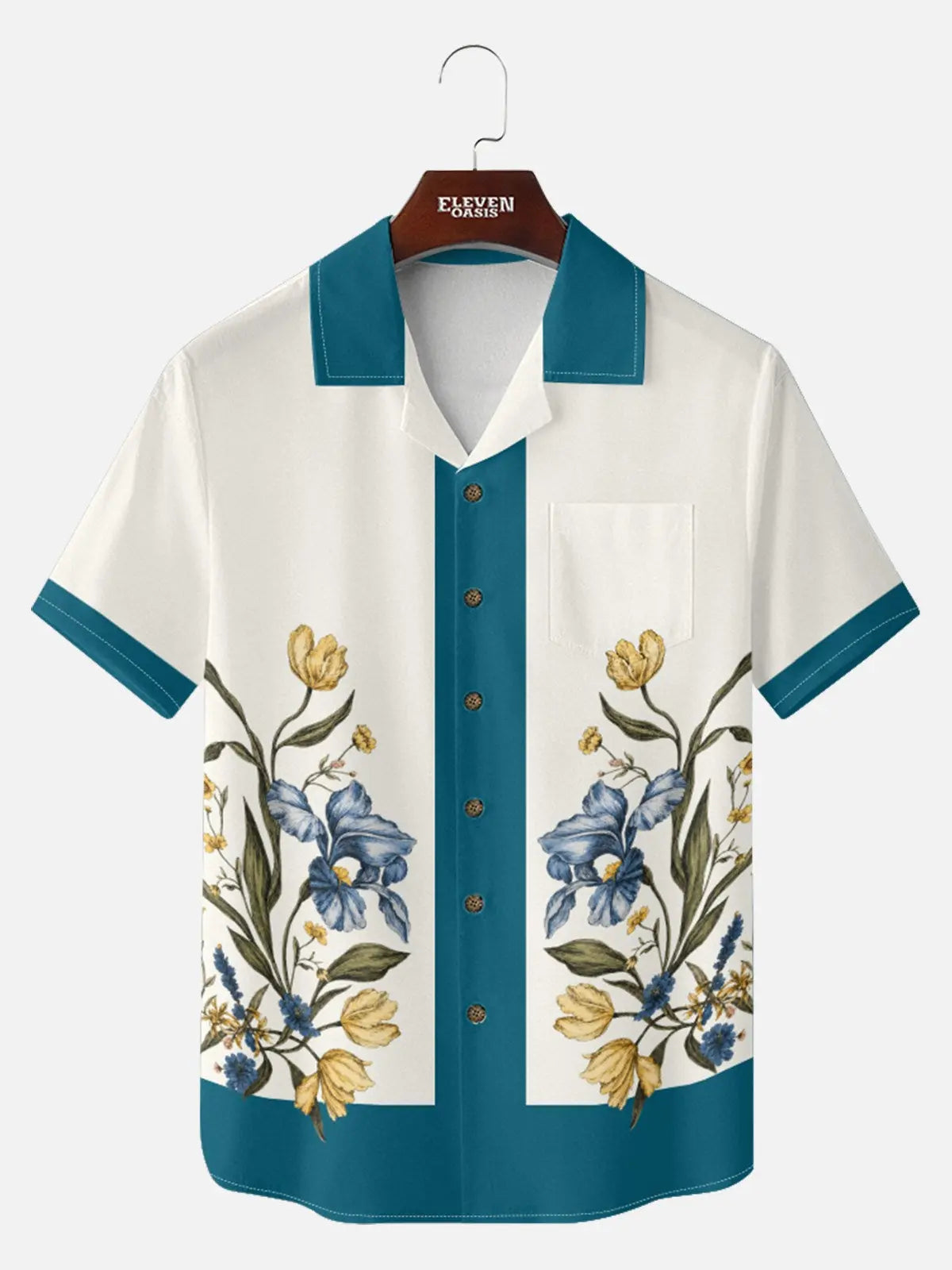 Men's Mirrored Botanical Panel Short Sleeve Shirt ElevenOasis