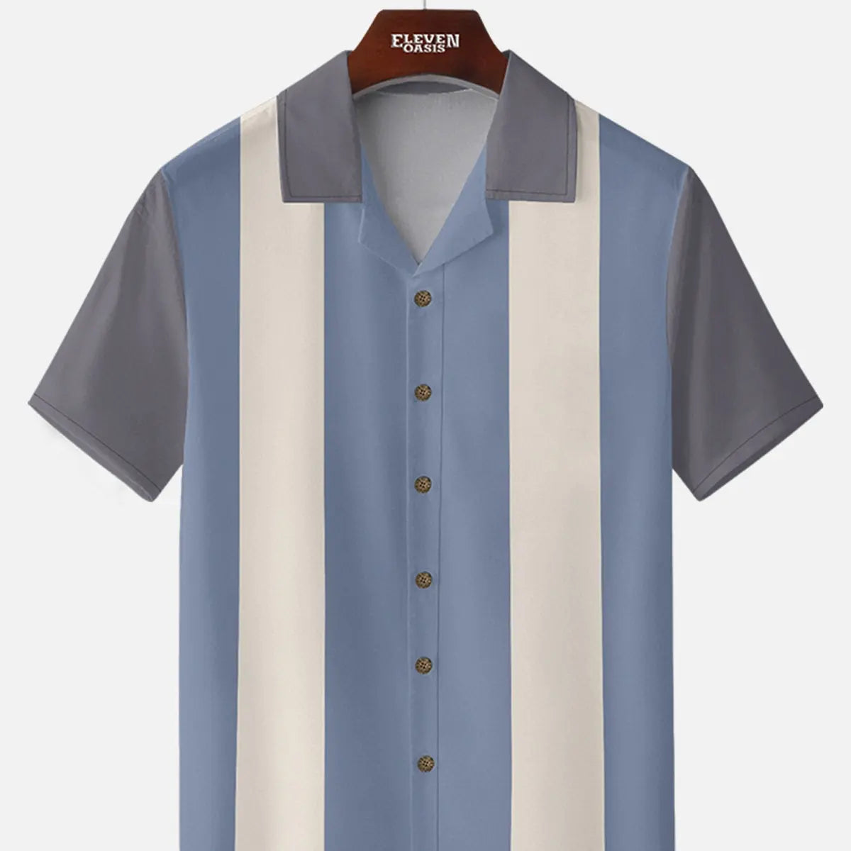 Men's Morandi Color block Panel Stripe Camp Collar Short Sleeve Shirt ElevenOasis