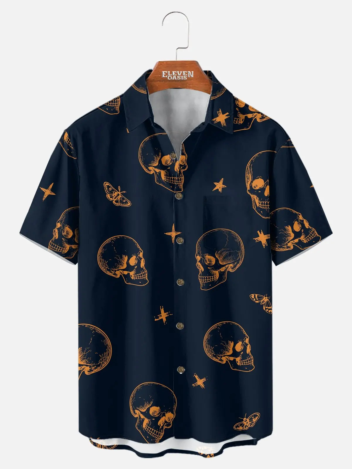 Tall Men's Skull and Moth Halloween Short Sleeve Shirt Eleven Oasis