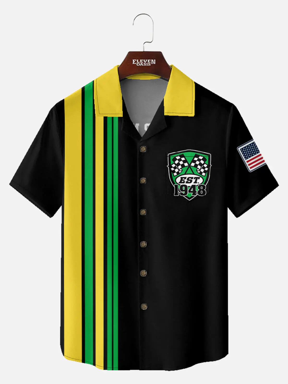 Men's Custom Racing Stripe & Shield Crest Short Sleeve Shirt Eleven Oasis