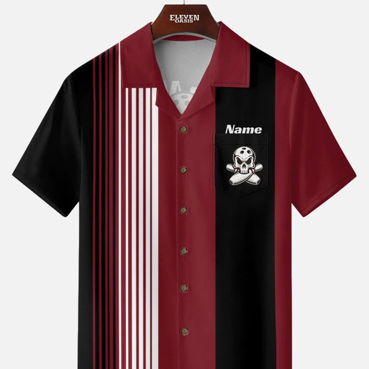 Men's Custom Winged Skull Bowling Short Sleeve Shirt Eleven Oasis
