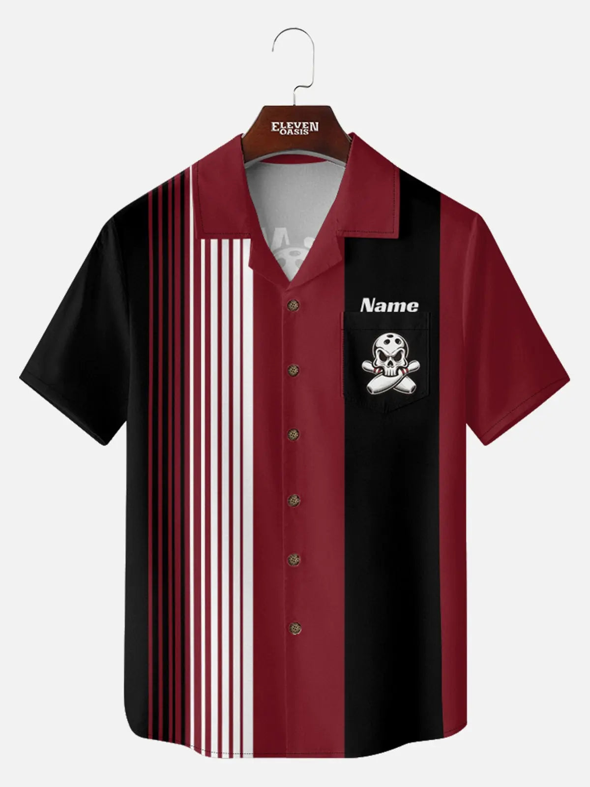 Men's Custom Winged Skull Bowling Short Sleeve Shirt Eleven Oasis