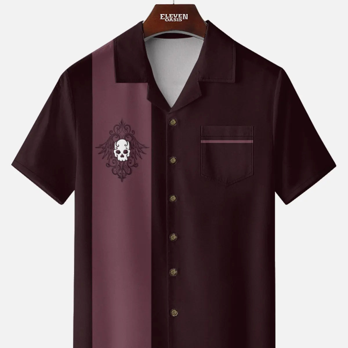 Men's Rockabilly Skull Button Down Halloween Short Sleeve Shirt ElevenOasis
