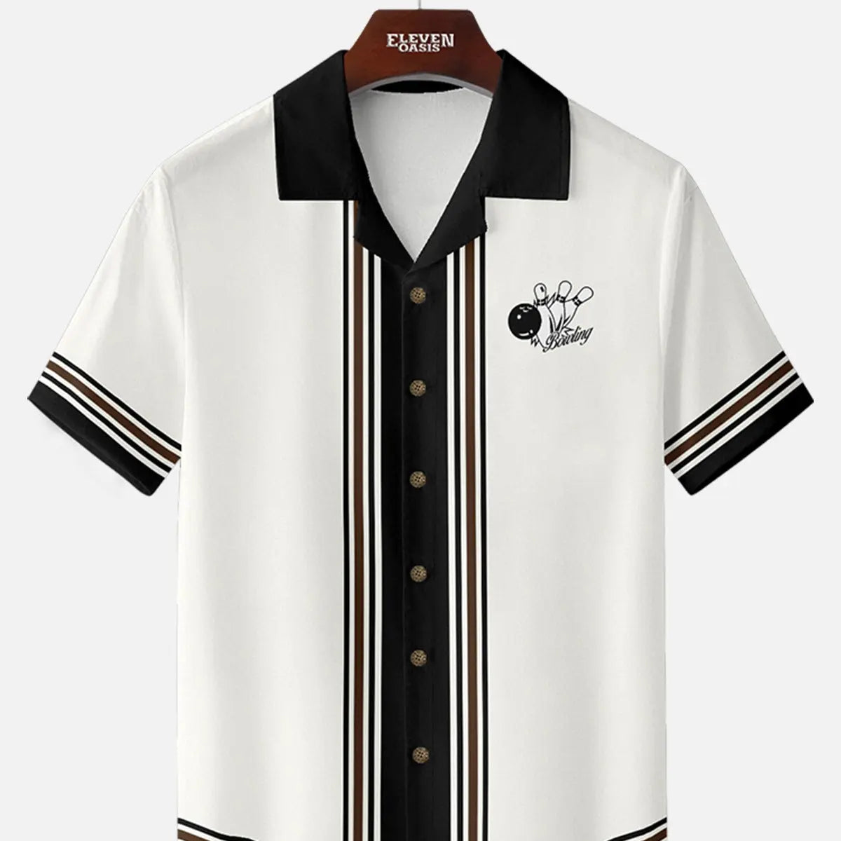 Men's Classic Vertical Stripe Bowling Short Sleeve Shirt ElevenOasis