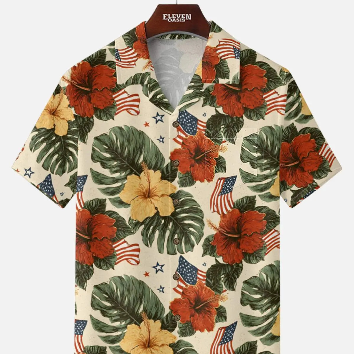 Men's Patriotic Tropical Hibiscus Short Sleeve Shirt Eleven Oasis