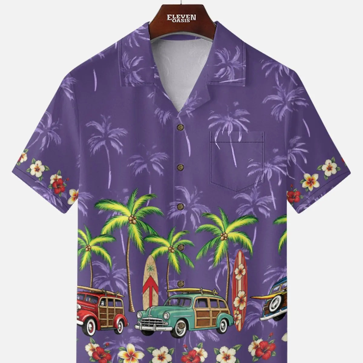 Men's Woody Wagon Surf Camp Collar Short Sleeve Shirt ElevenOasis