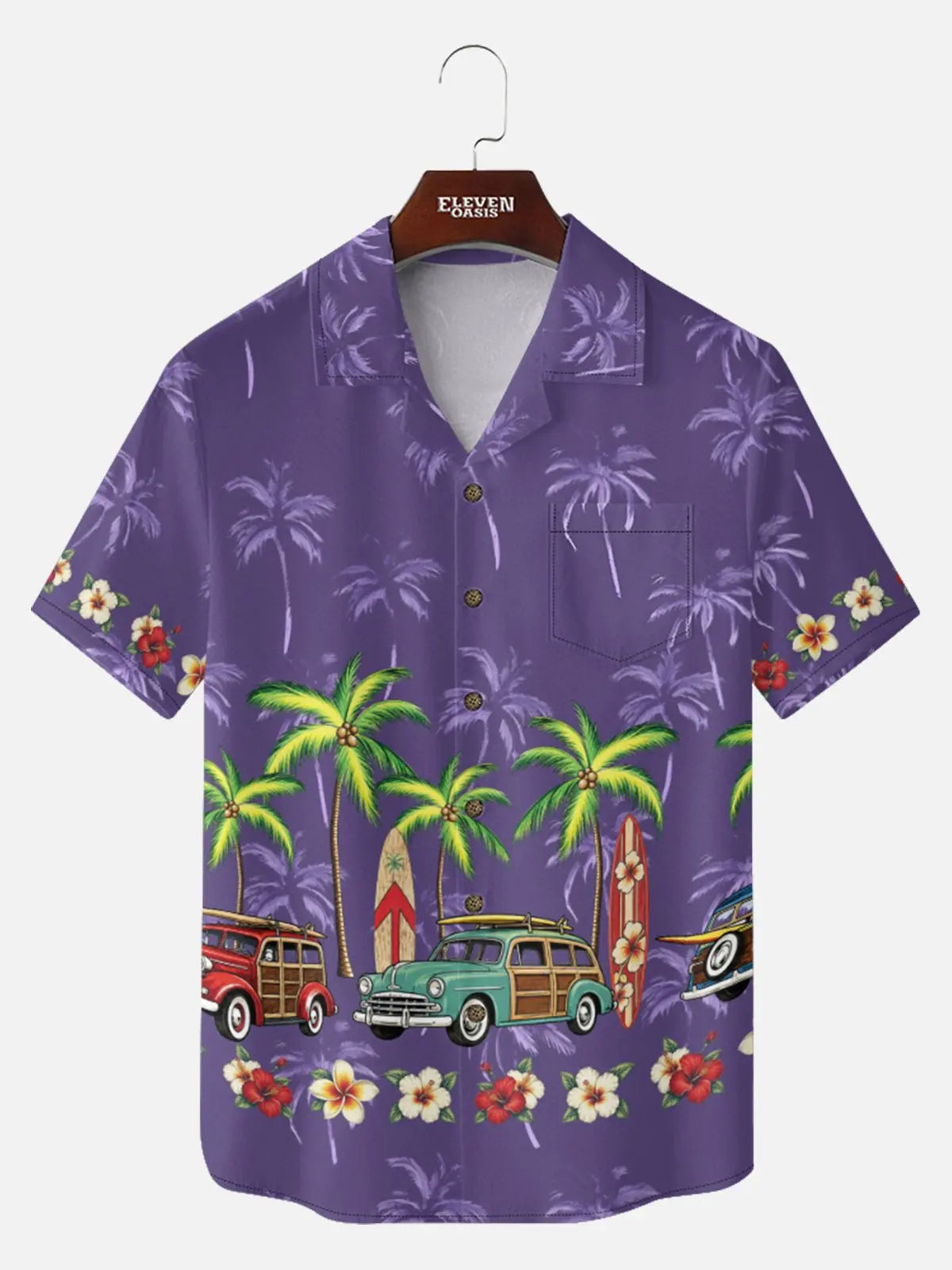 Men's Woody Wagon Surf Camp Collar Short Sleeve Shirt ElevenOasis