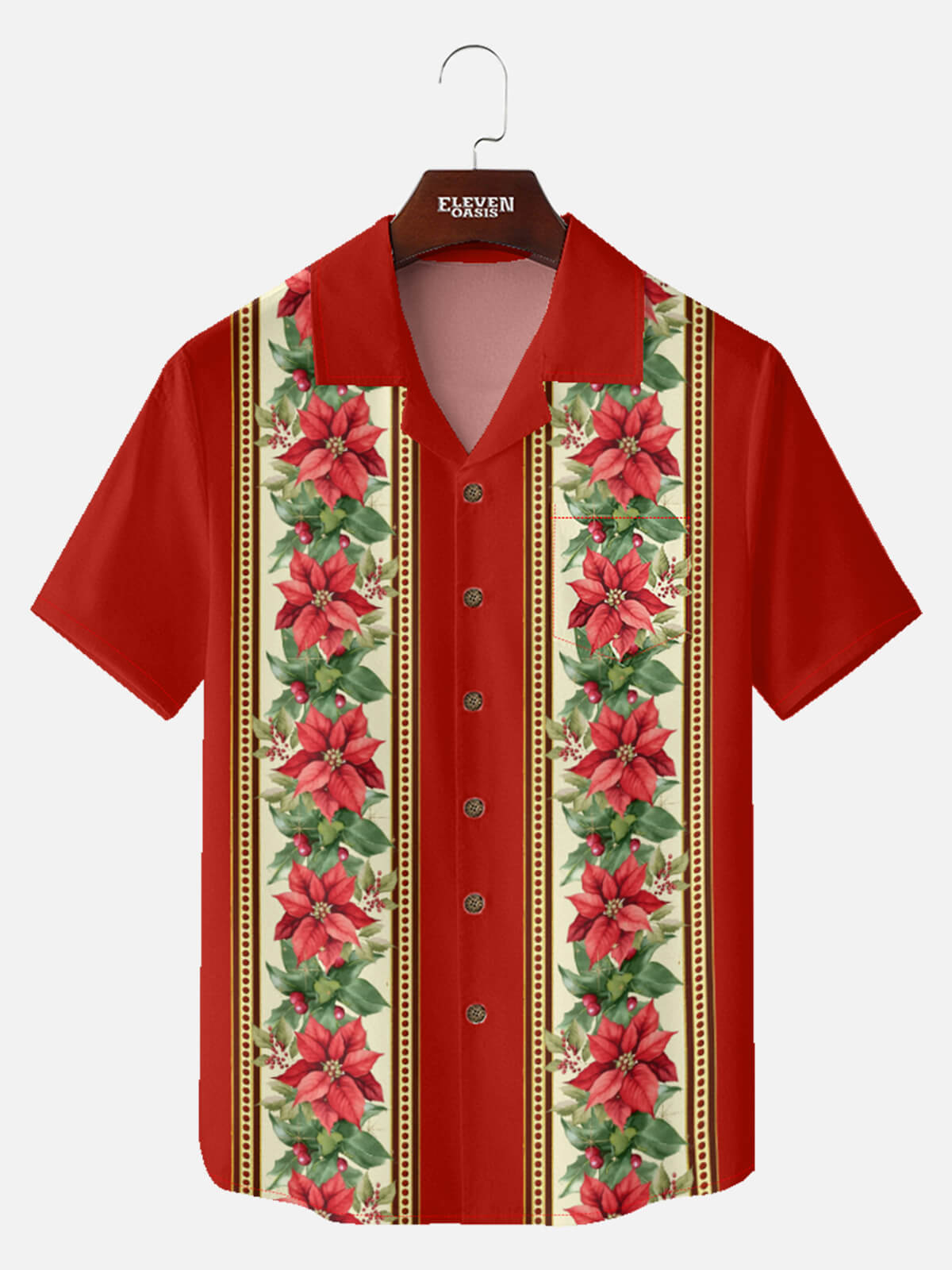 Men's Poinsettia Garland Christmas Short Sleeve Shirt Eleven Oasis