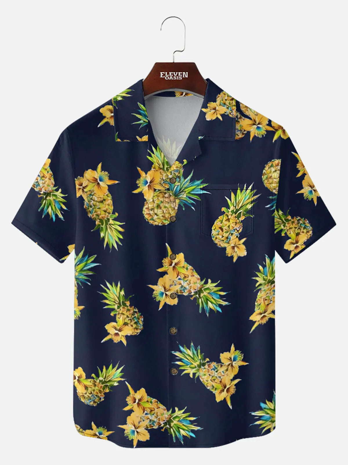 Tall Men's Tropical Pineapple Floral Short Sleeve Shirt Eleven Oasis