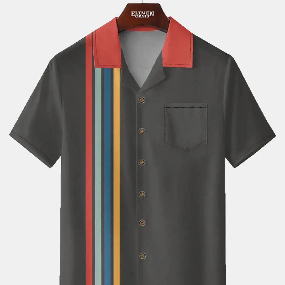 Men's Multi-Colored Stripes Bowling Short Sleeve Shirt Eleven Oasis