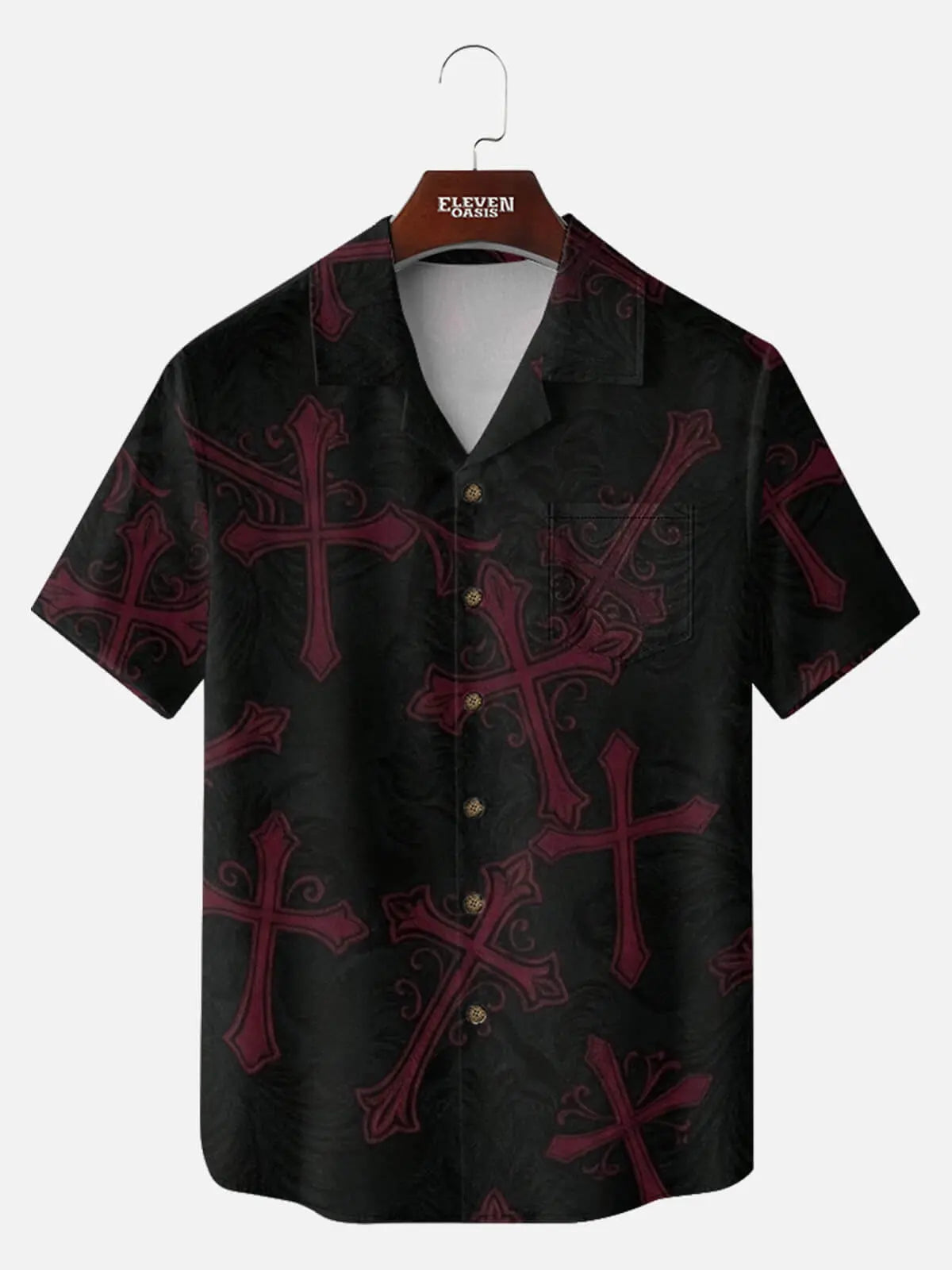 Men's Gothic Ornamental Cross Short Sleeve Shirt Eleven Oasis