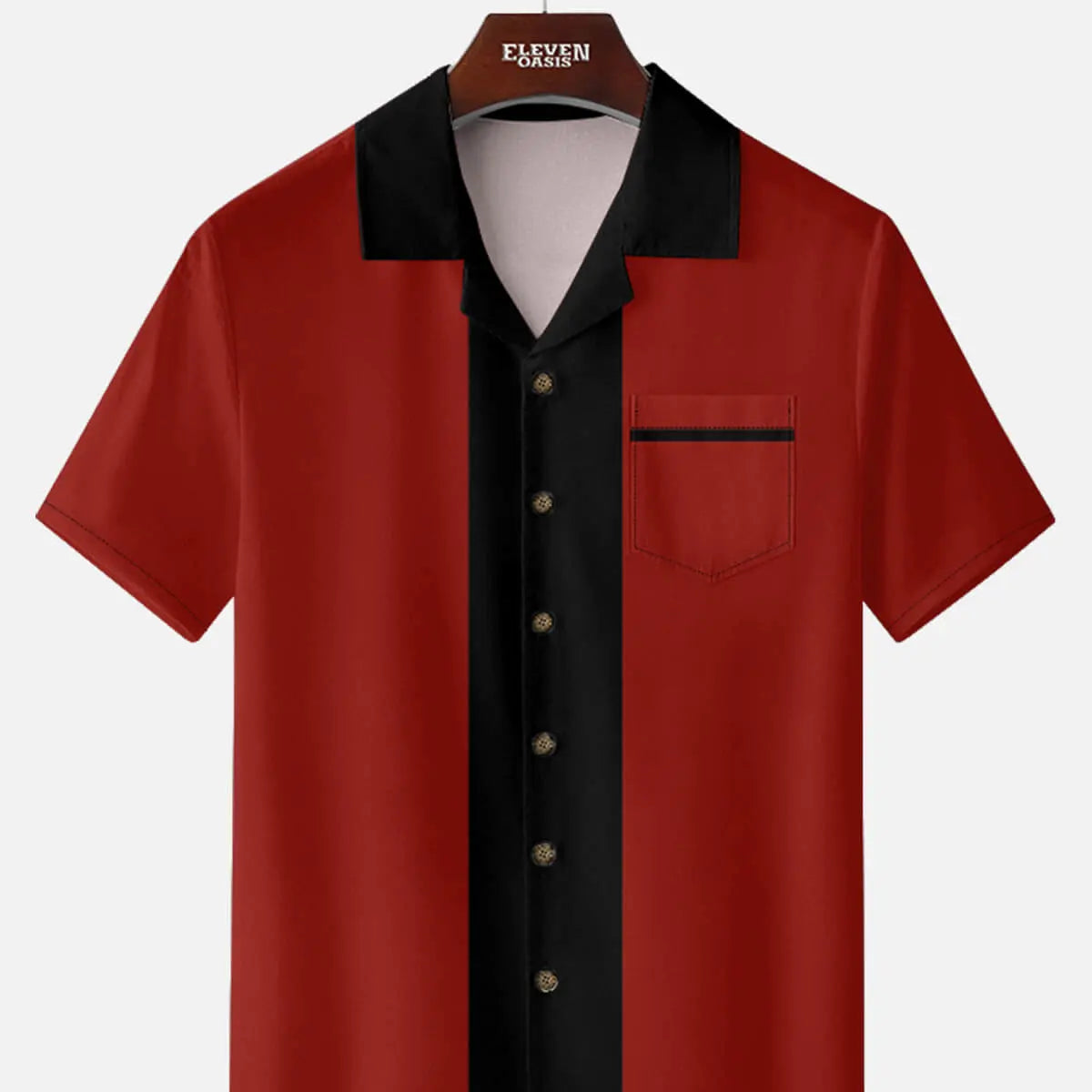 Men's Retro Contrast Center Panel Short Sleeve Shirt ElevenOasis