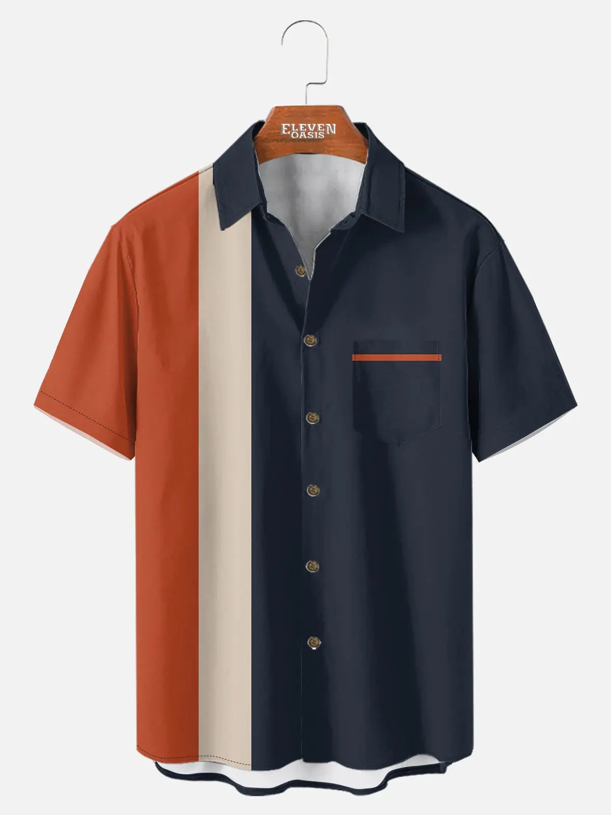 Men's Retro Panel Bowling Short Sleeve Shirt Eleven Oasis