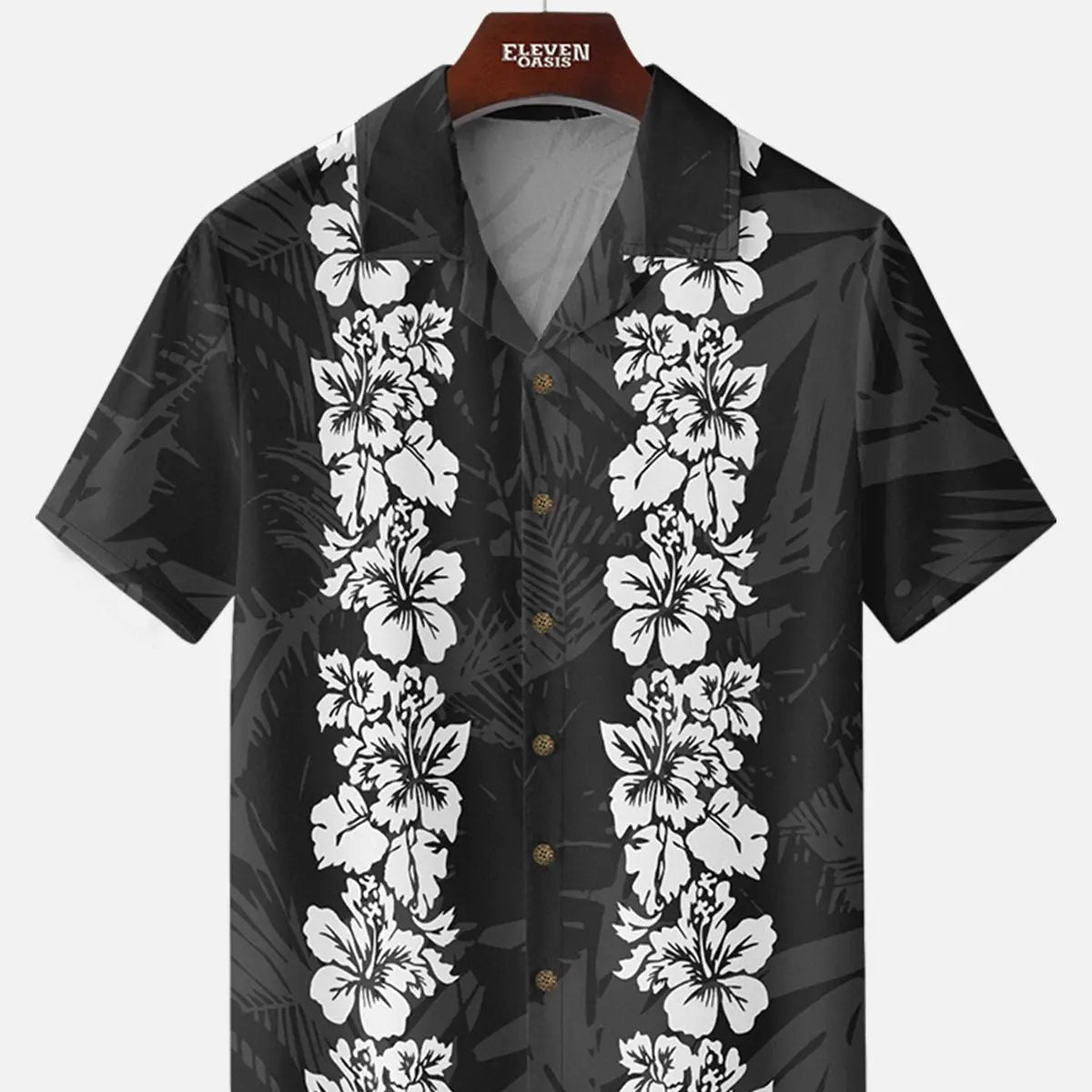 Men's Classic Hibiscus Panel Hawaiian Short Sleeve Shirt ElevenOasis