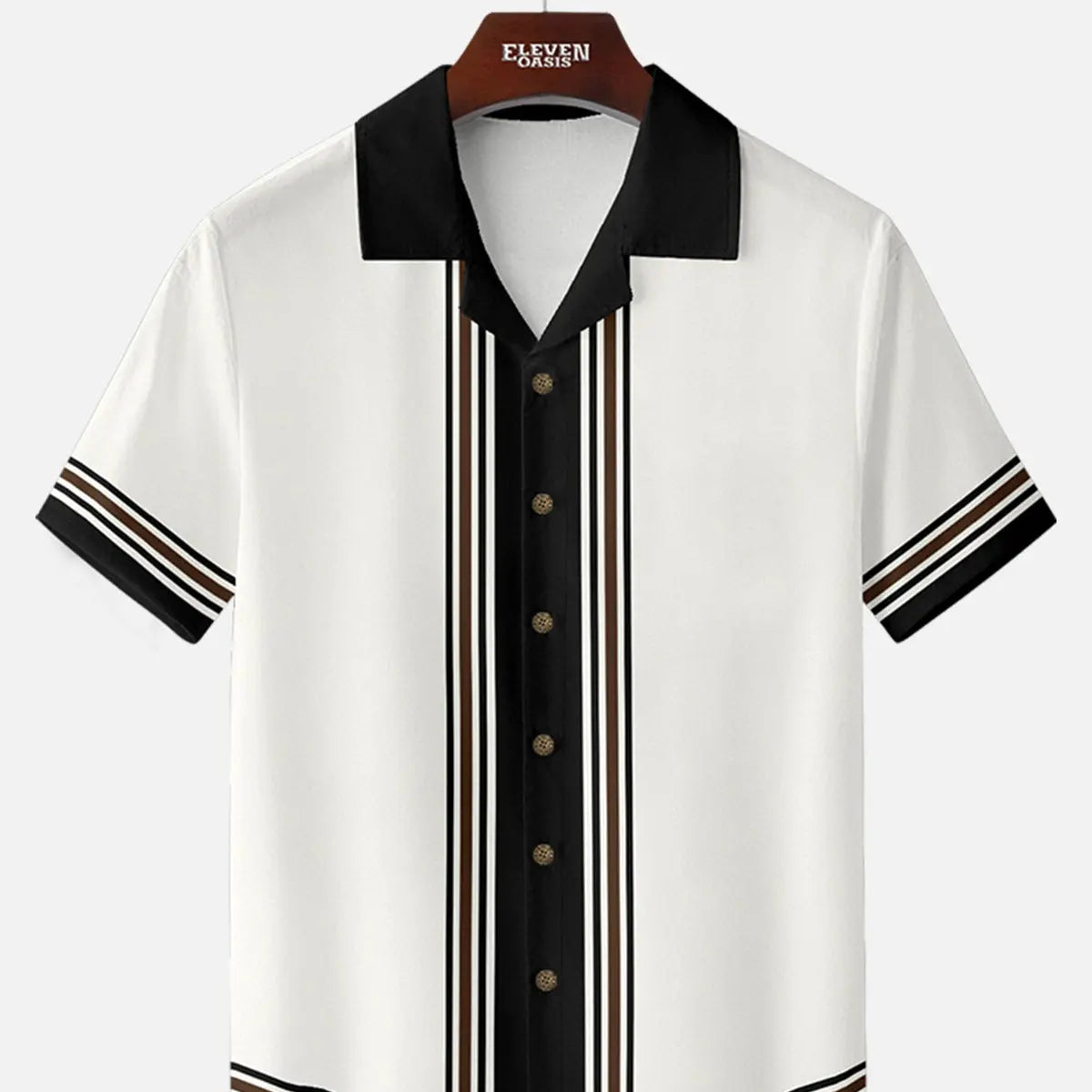 Men's Classic Vertical Stripe Bowling Short Sleeve Shirt ElevenOasis