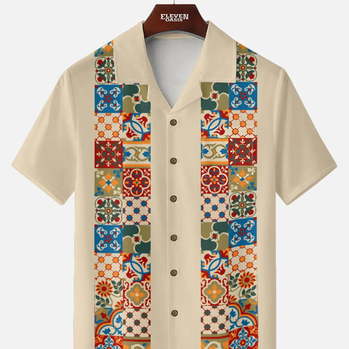 Men's Mosaic Tile Fiesta Short Sleeve Shirt ElevenOasis
