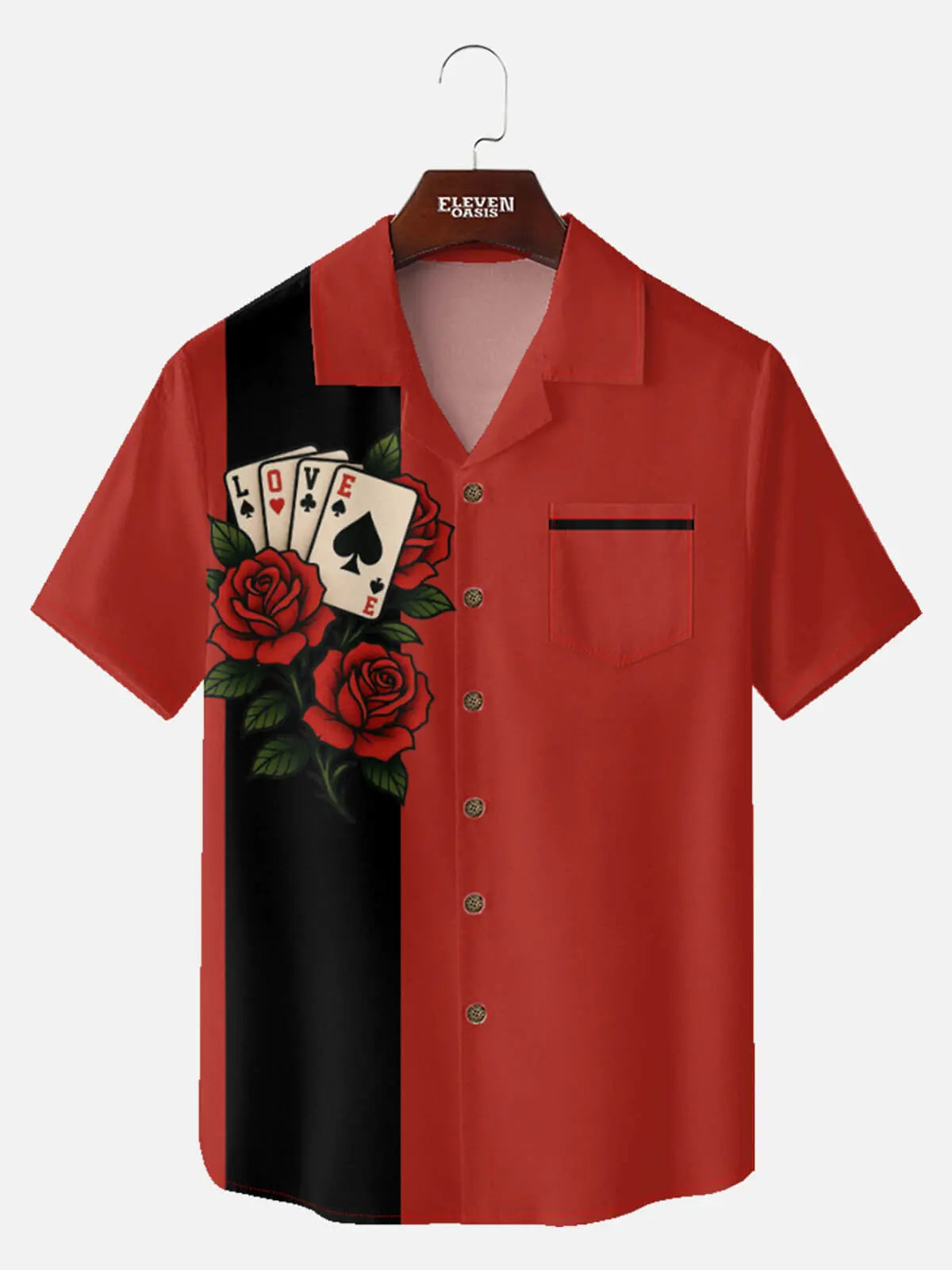 Tall Men's Love Card Rose Panel Short Sleeve Shirt Eleven Oasis