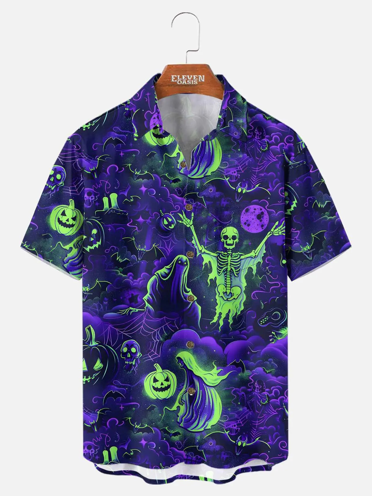 Tall Men's Haunted Graveyard Halloween Short Sleeve Shirt Eleven Oasis
