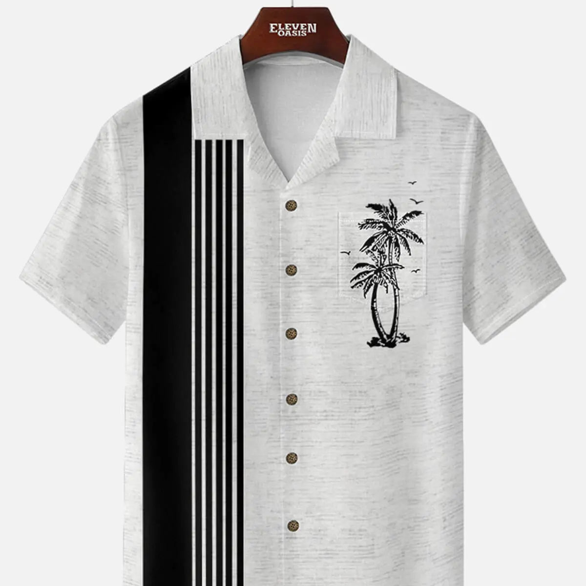 Tall Men's Palm Stripe Bowling Short Sleeve Shirt Eleven Oasis