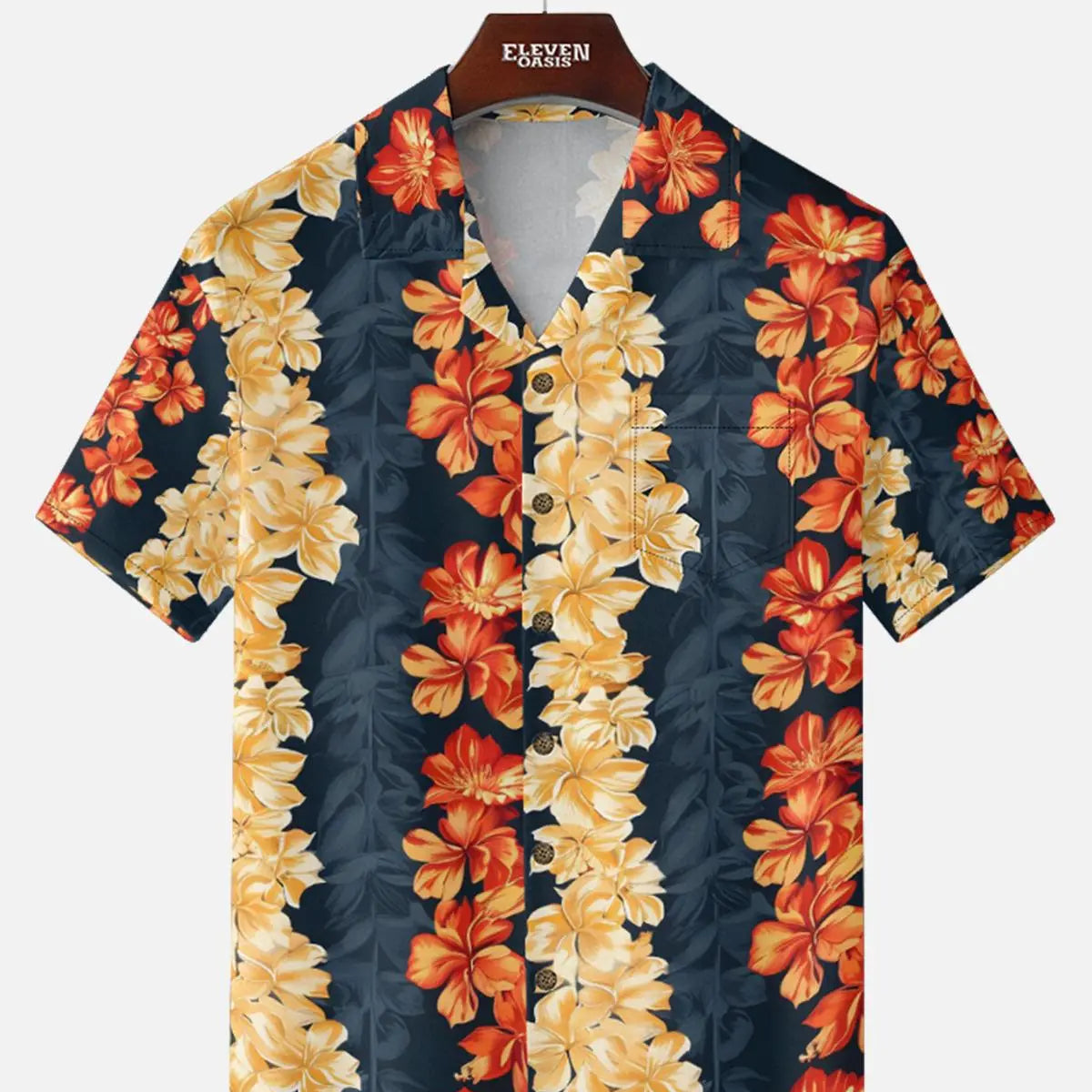 Men's Tropical Floral Stripe Camp Collar Short Sleeve Shirt ElevenOasis