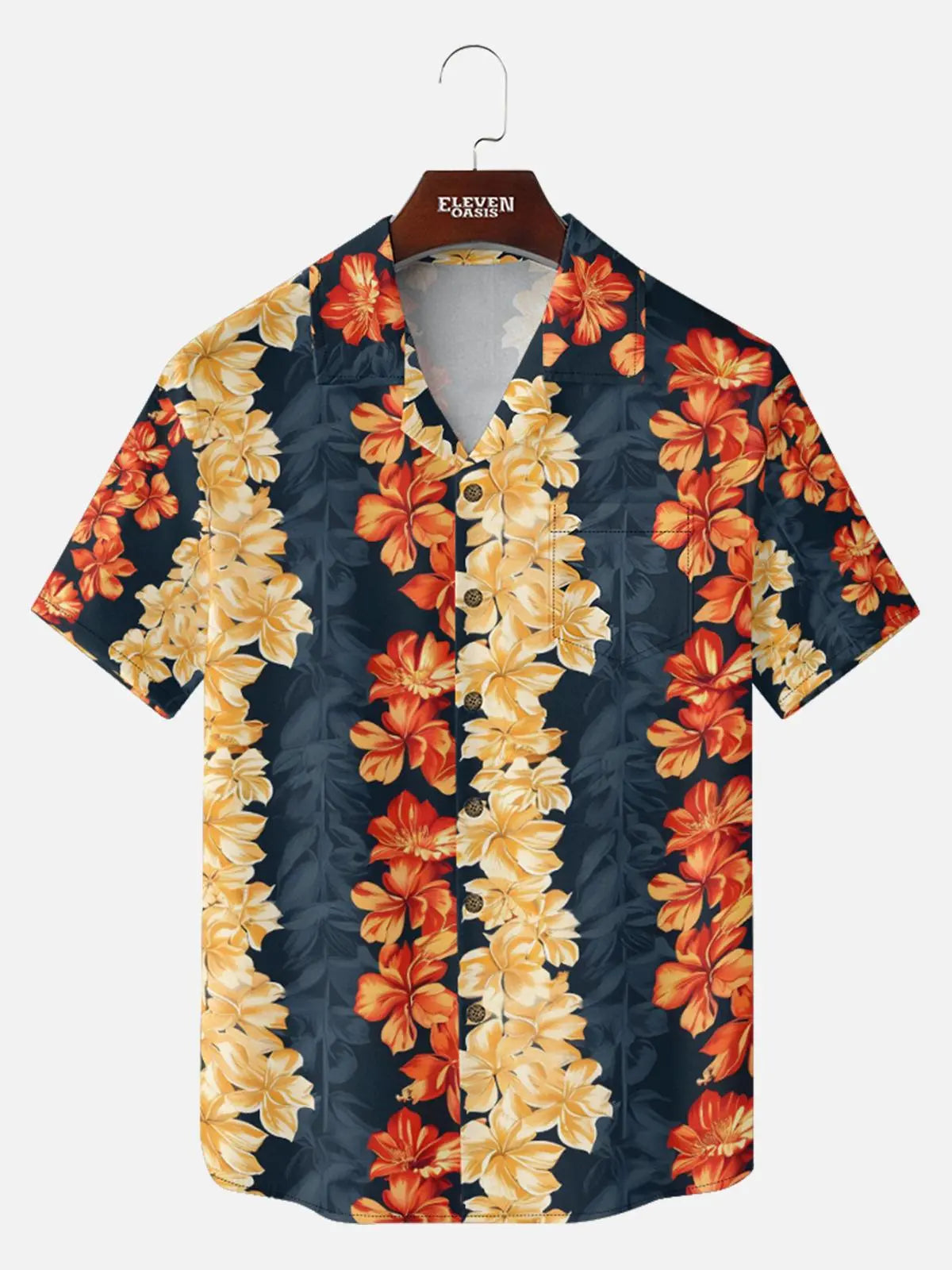 Men's Tropical Floral Stripe Camp Collar Short Sleeve Shirt ElevenOasis