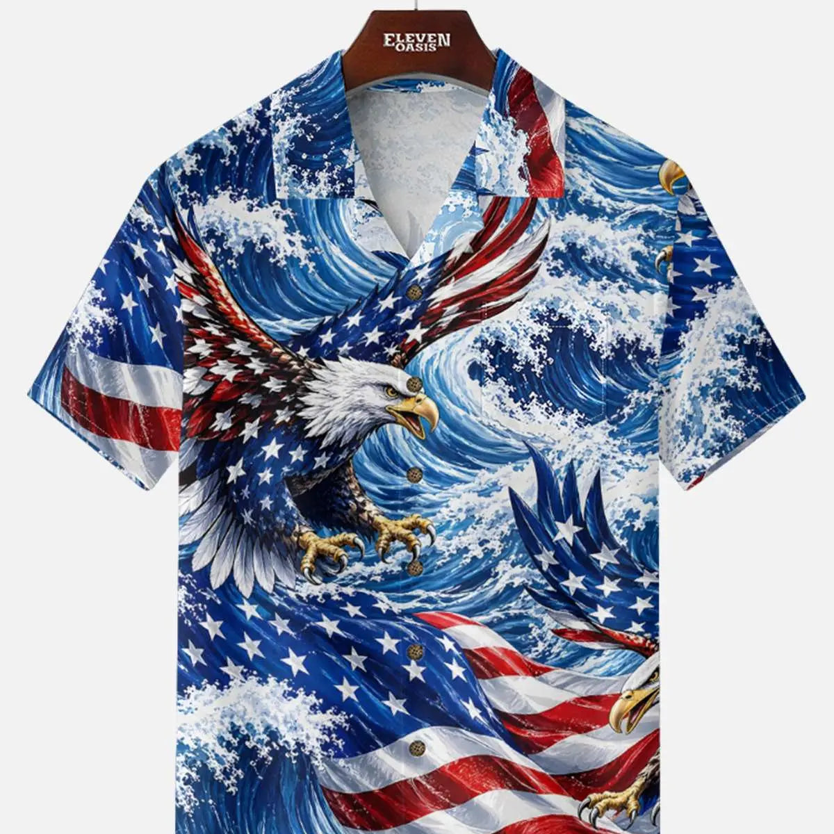 Men's Patriotic Eagle Wave Short Sleeve Shirt Eleven Oasis
