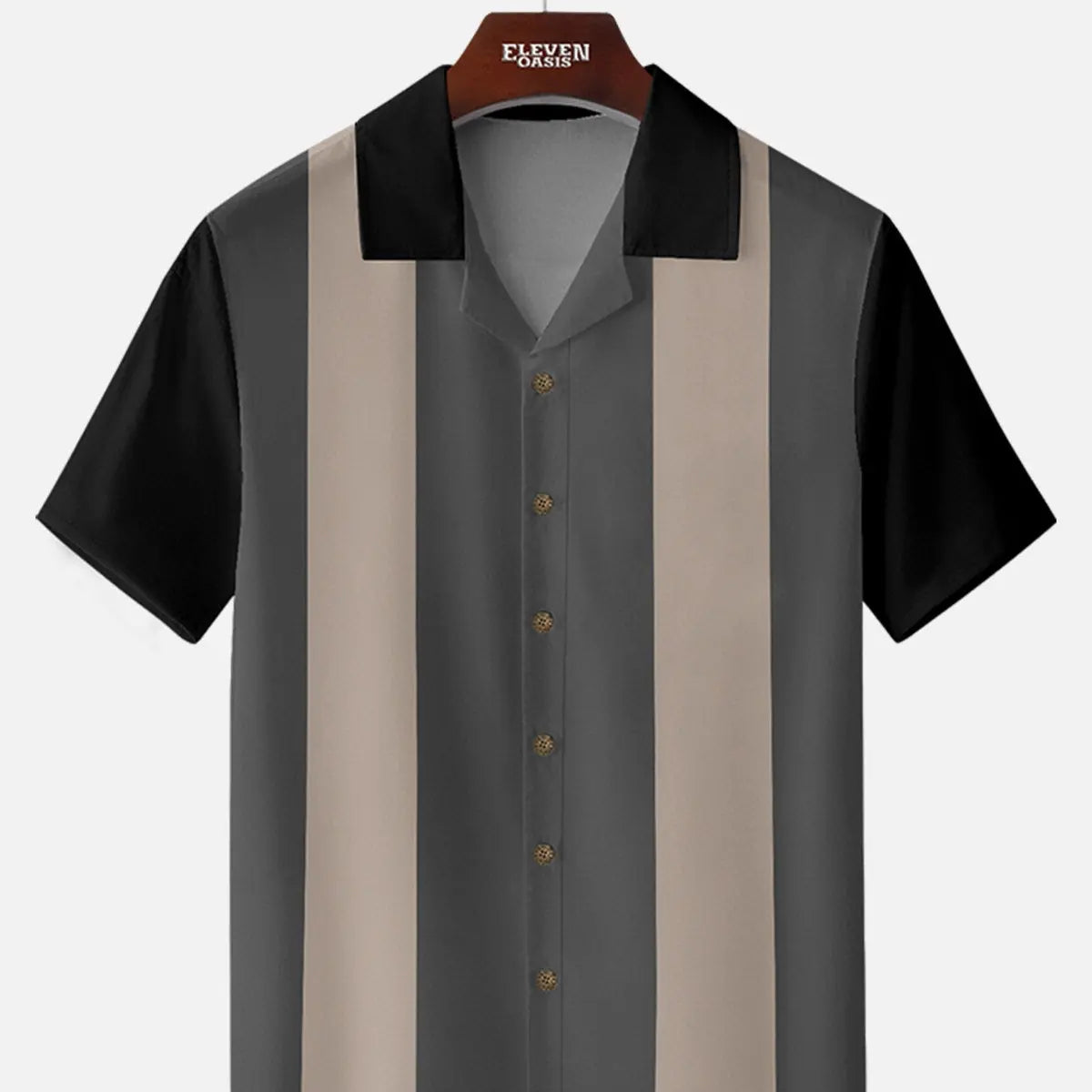 Men's Morandi Color block Panel Stripe Camp Collar Short Sleeve Shirt ElevenOasis