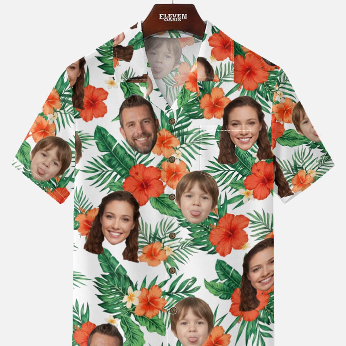Men's Custom Tropical Face Print Short Sleeve Shirt ElevenOasis