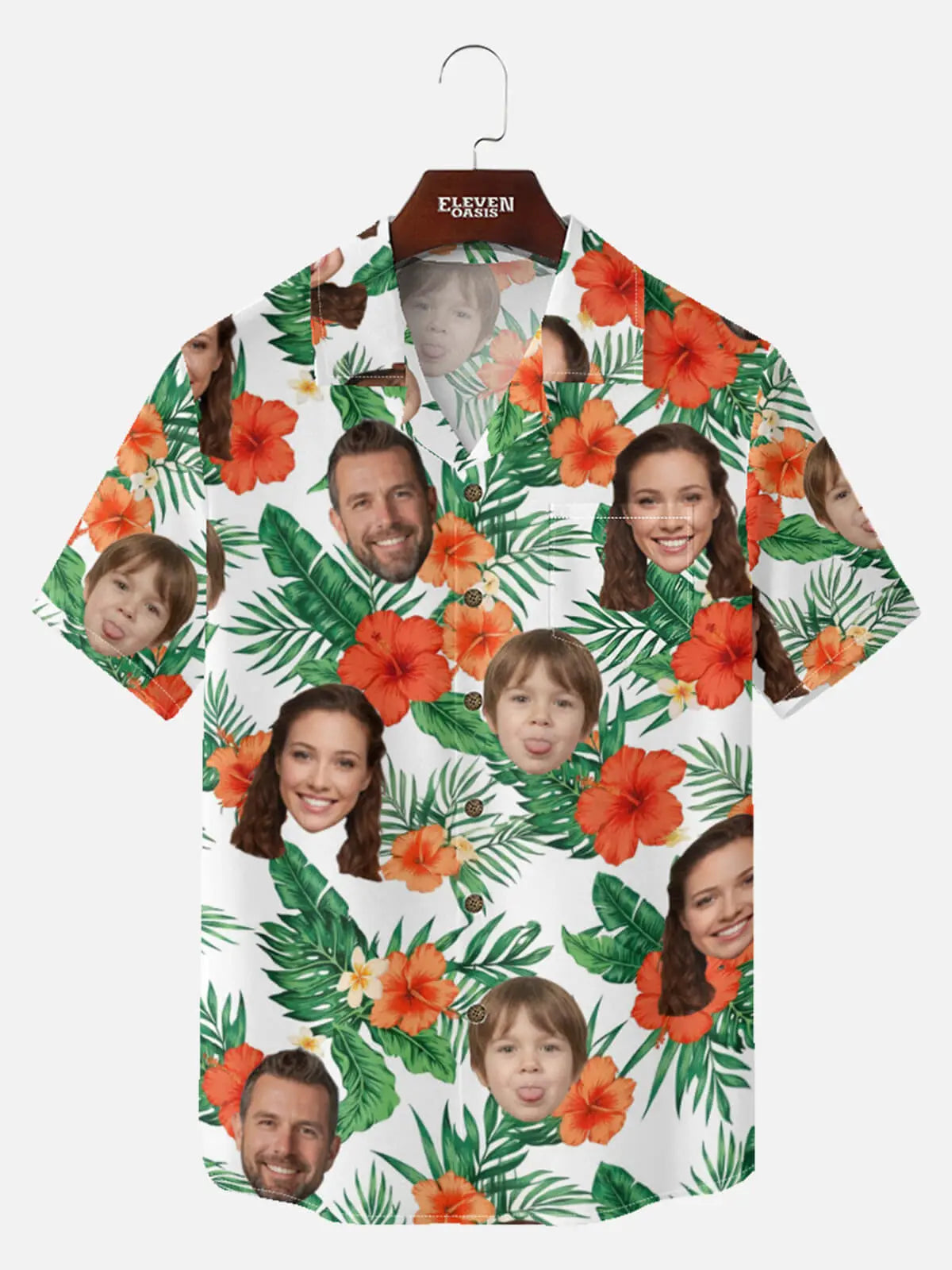 Men's Custom Tropical Face Print Short Sleeve Shirt ElevenOasis