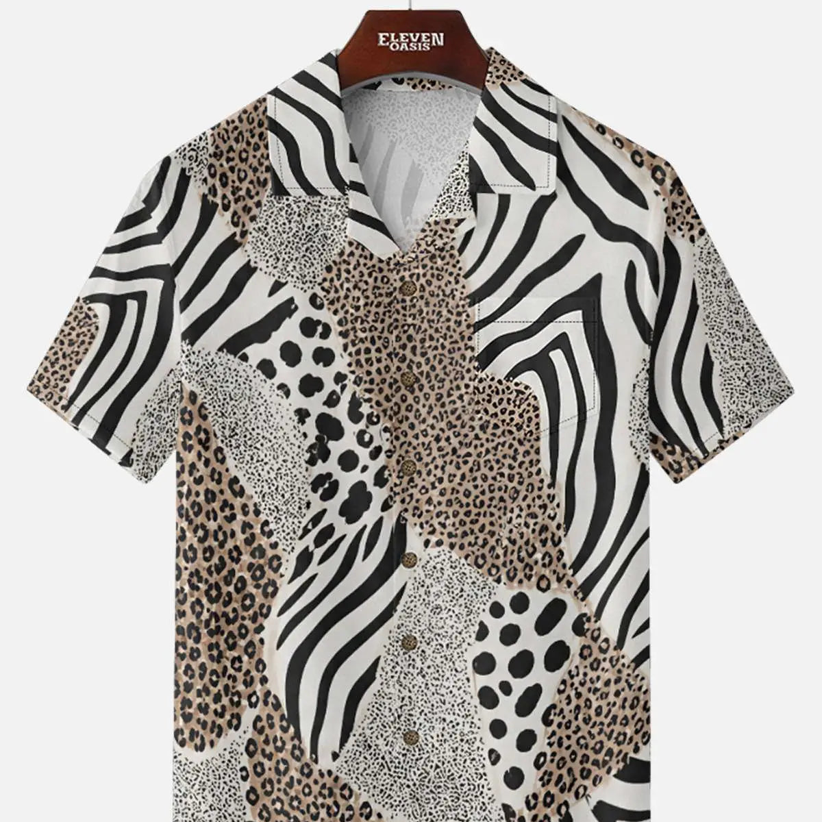 Tall Men's Mixed Animal Print Camp Collar Short Sleeve Shirt Eleven Oasis