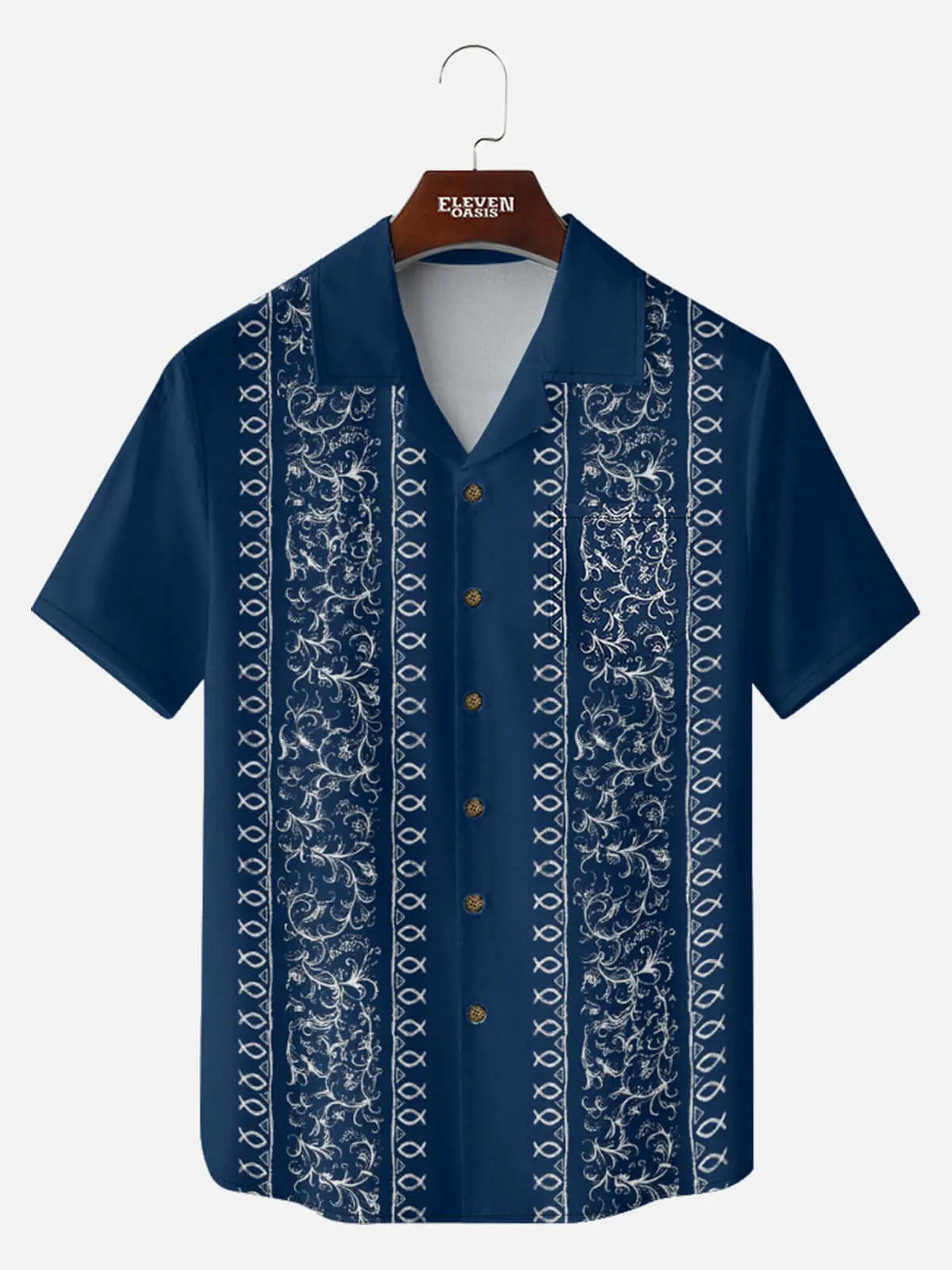 Tall Men's Ichthys Pattern Panel Short Sleeve Shirt ElevenOasis