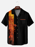Men's Pagoda & Crane Panel Short Sleeve Shirt Eleven Oasis