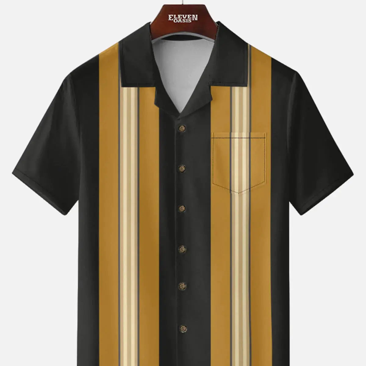 Men's Vintage Panel Camp Collar Short Sleeve Shirt ElevenOasis