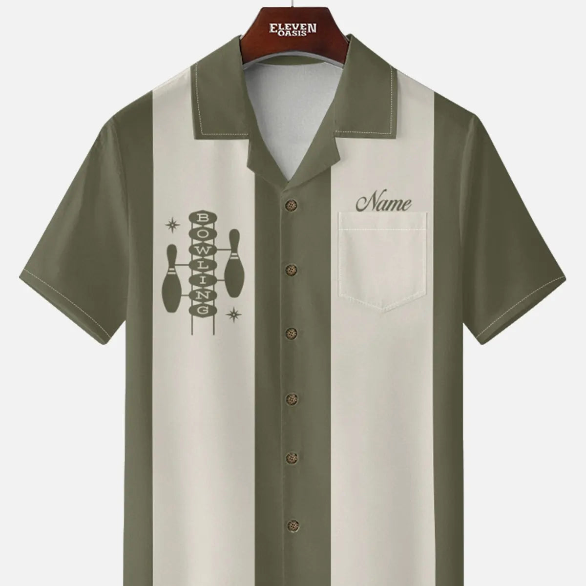Men's Custom Retro Bowling Sign Short Sleeve Shirt Eleven Oasis