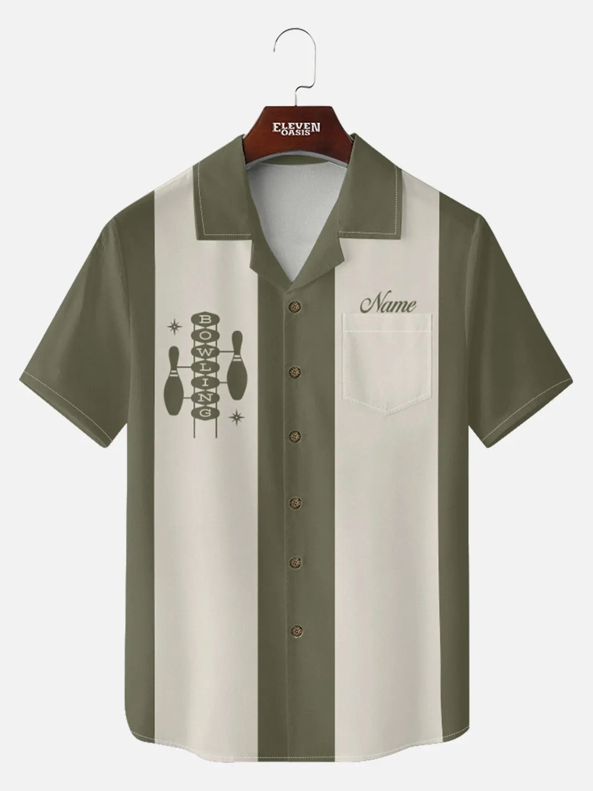 Men's Custom Retro Bowling Sign Short Sleeve Shirt Eleven Oasis