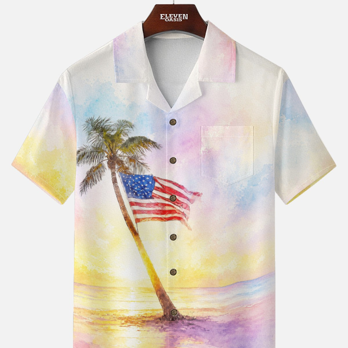 Men's Coastal Americana Palm Short Sleeve Shirt Eleven Oasis