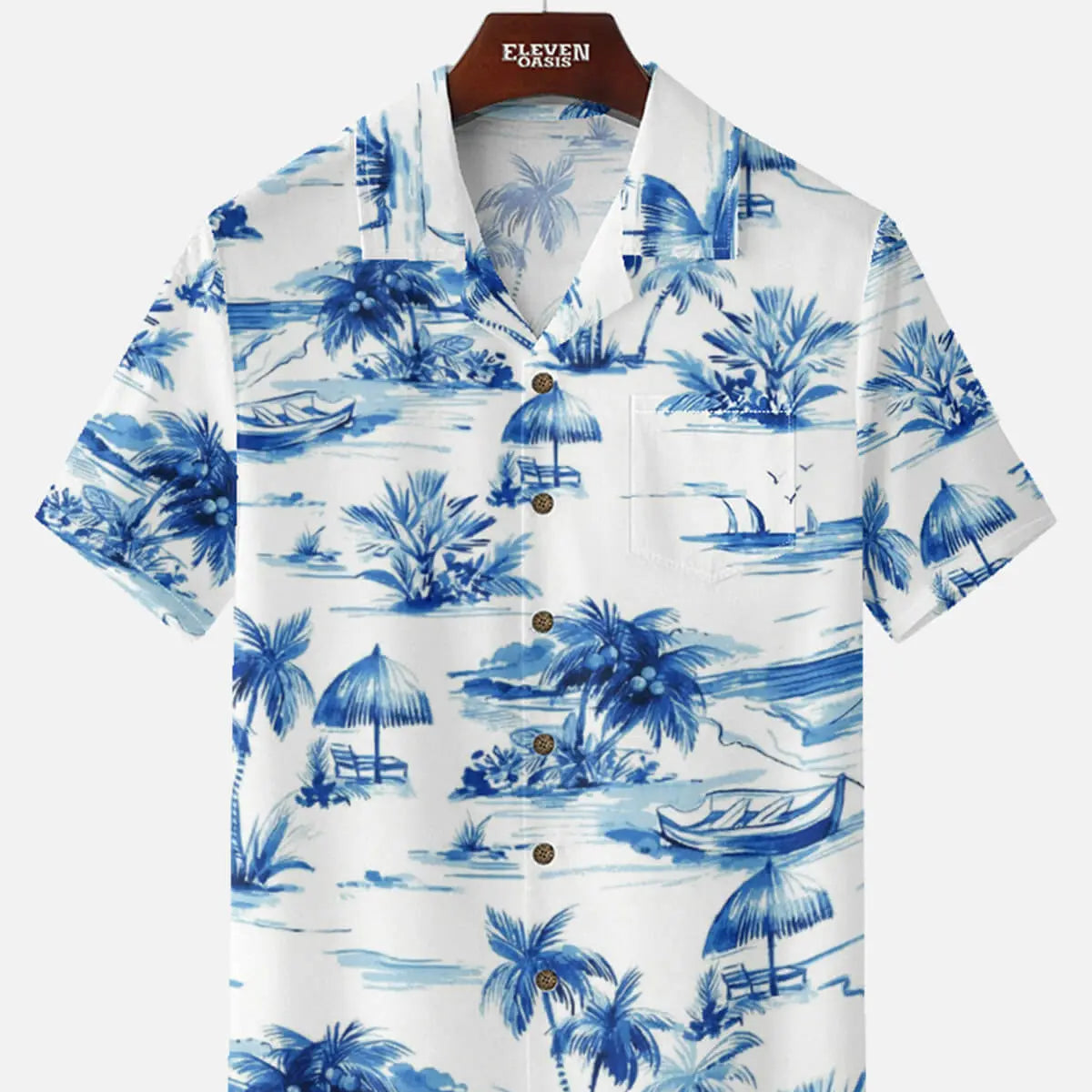 Tall Men's Coastal Island Scene Short Sleeve Shirt Eleven Oasis