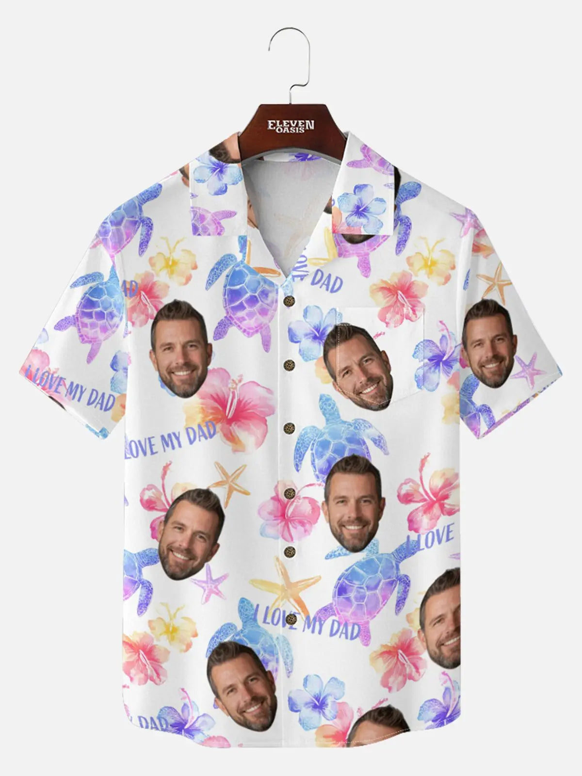 Men's Custom Face "I Love Dad" Hawaiian Short Sleeve Shirt Eleven Oasis