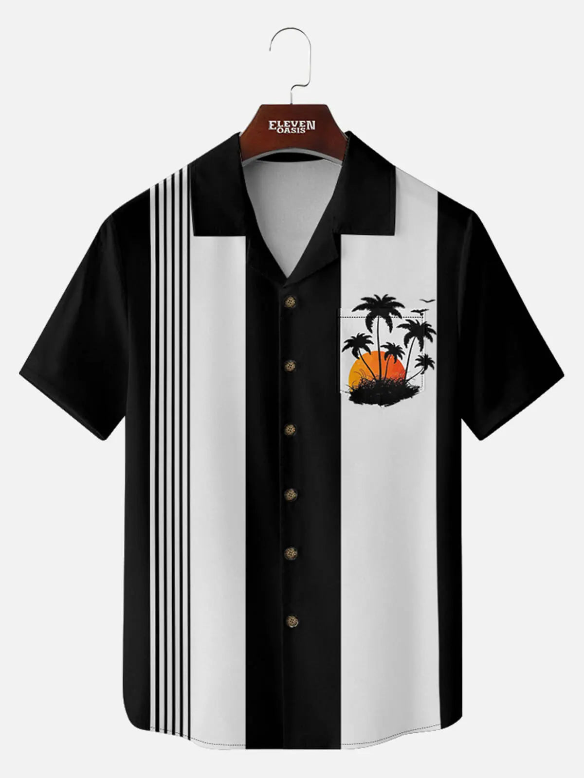 Tall Men's Sunset Palm Stripe Short Sleeve Shirt Eleven Oasis