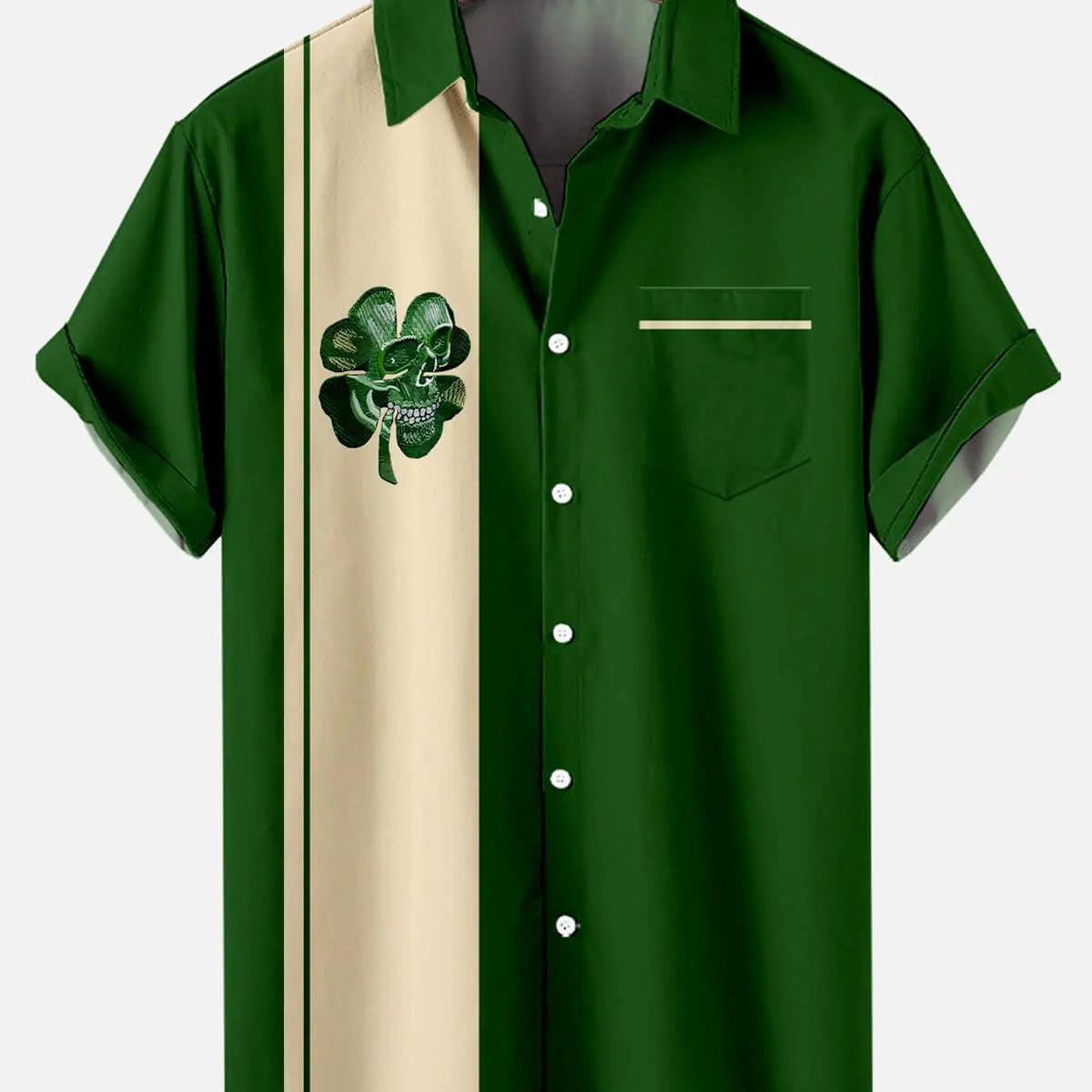 Men?¡¥s Skull Shamrock Panel Short Sleeve Shirt Eleven Oasis