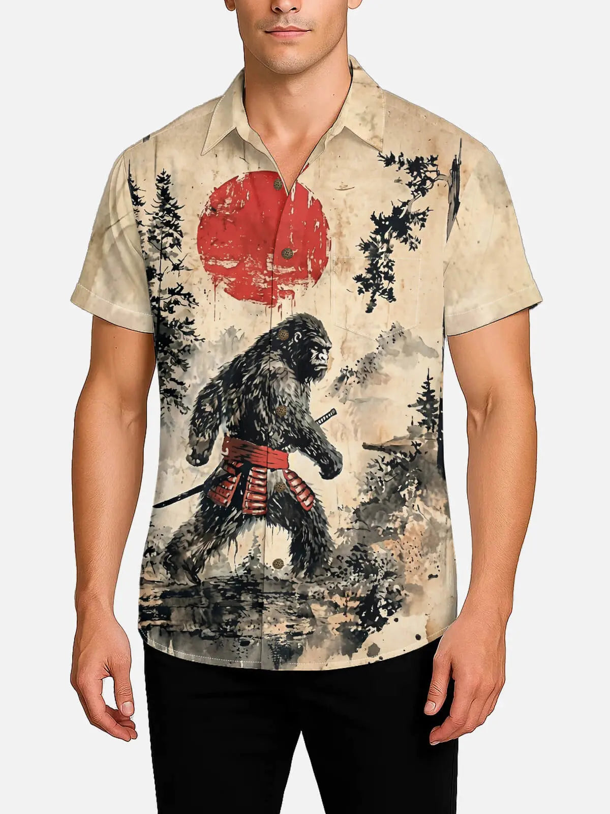 Tall Men's Japanese Samurai Sasquatch Short Sleeve Shirt Eleven Oasis