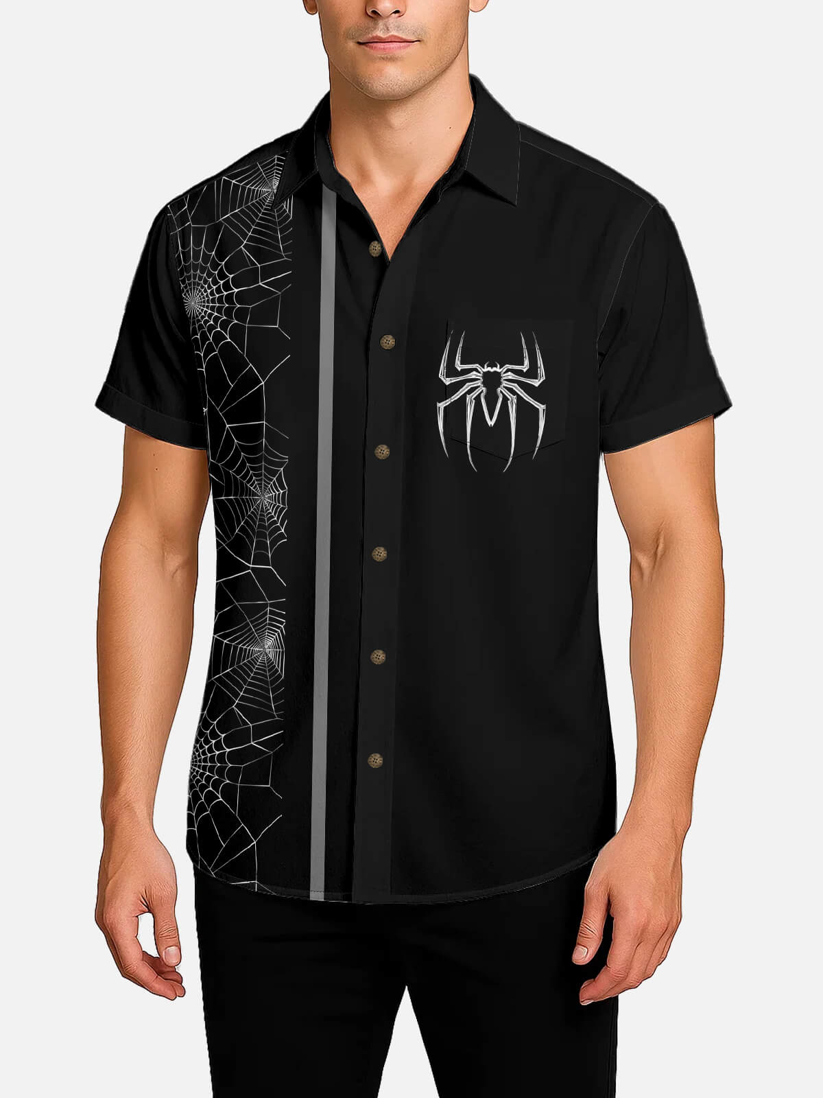 Tall Men's Spiderweb Halloween Short Sleeve Shirt Eleven Oasis