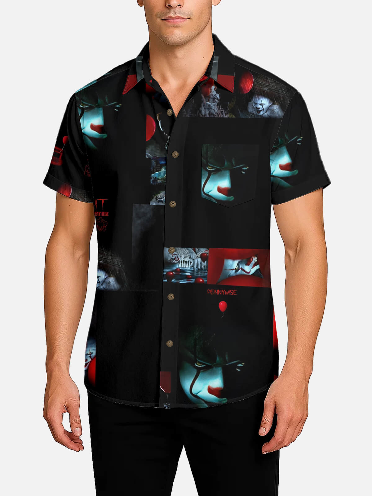 Men's IT Pennywise Collage Halloween Short Sleeve Shirt Eleven Oasis