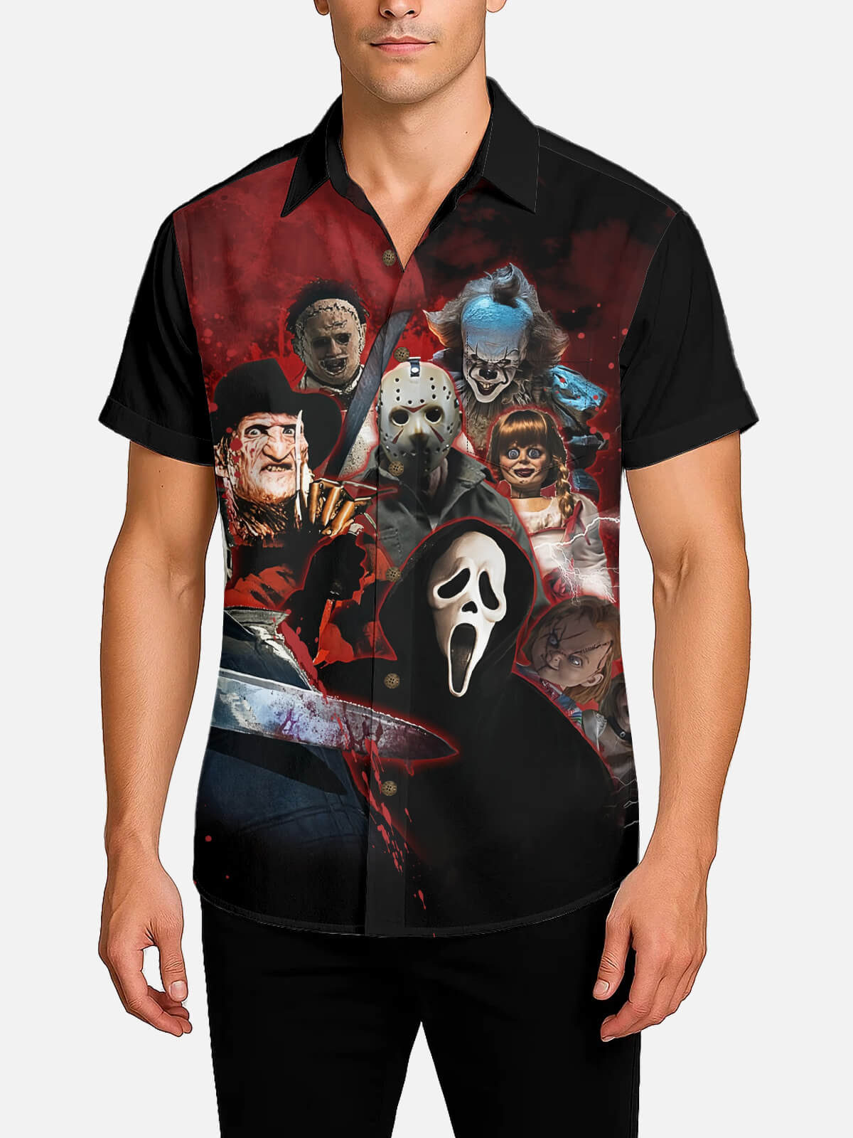 Tall Men's Horror Movie Villains Halloween Short Sleeve Shirt Eleven Oasis