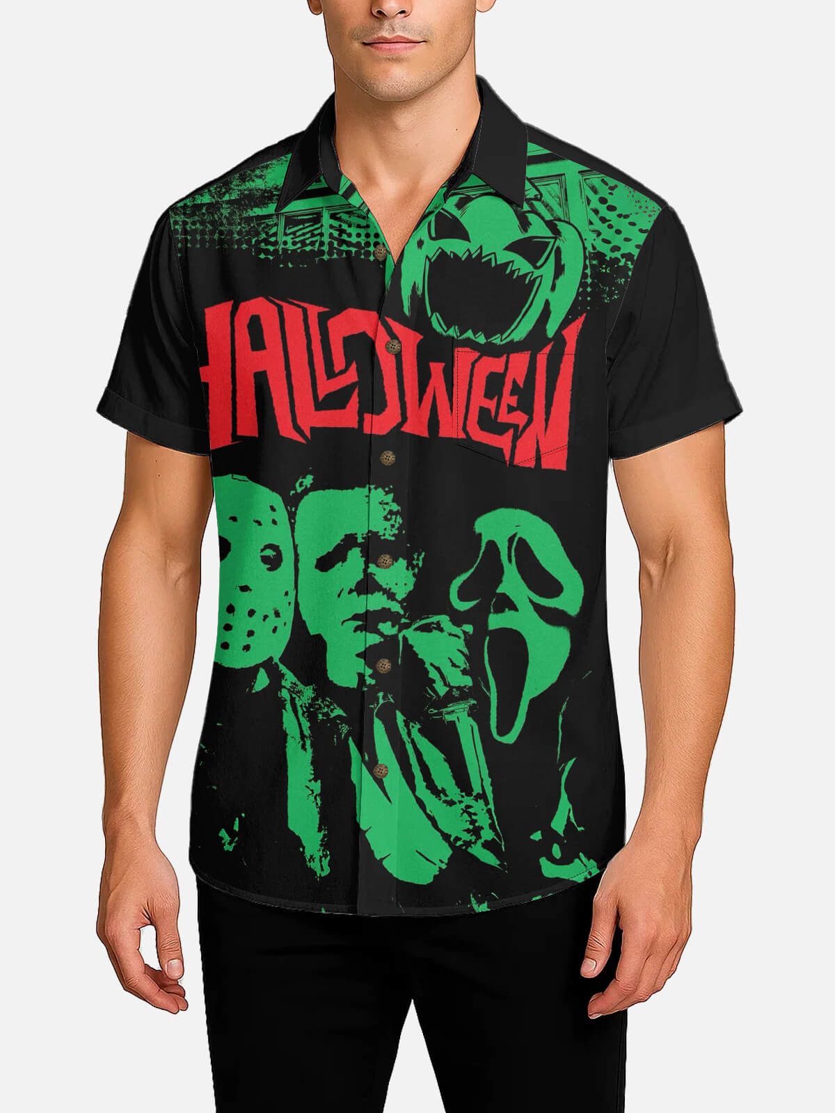 Tall Men's Retro Horror Icons Halloween Short Sleeve Shirt Eleven Oasis