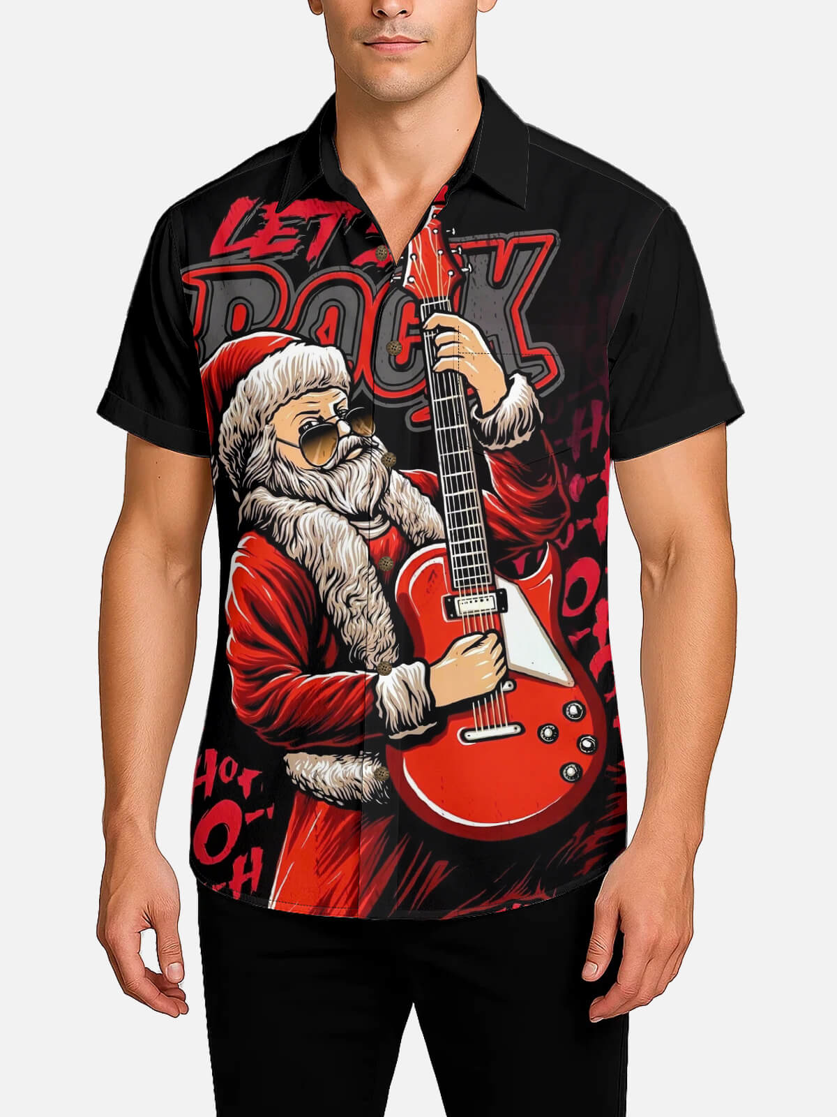 Men's Rockin' Santa Let's Rock Christmas Short Sleeve Shirt Eleven Oasis