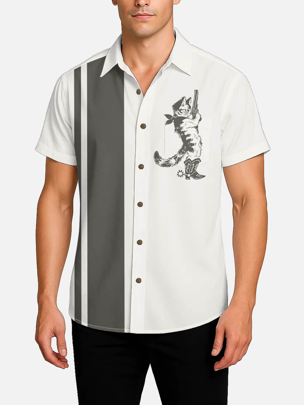 Men's Cowboy Cat Bandit Short Sleeve Shirt ElevenOasis