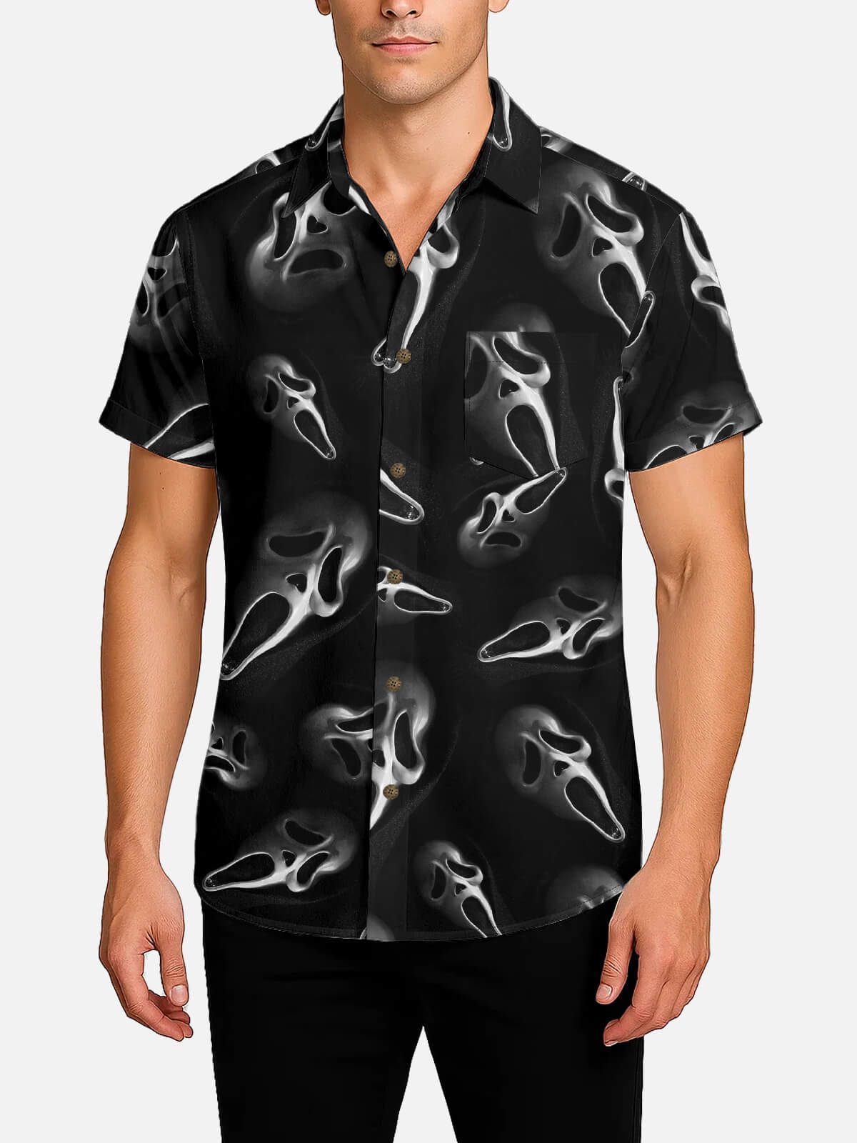 Tall Men's Ghost Face All-Over Print Short Sleeve Shirt Eleven Oasis