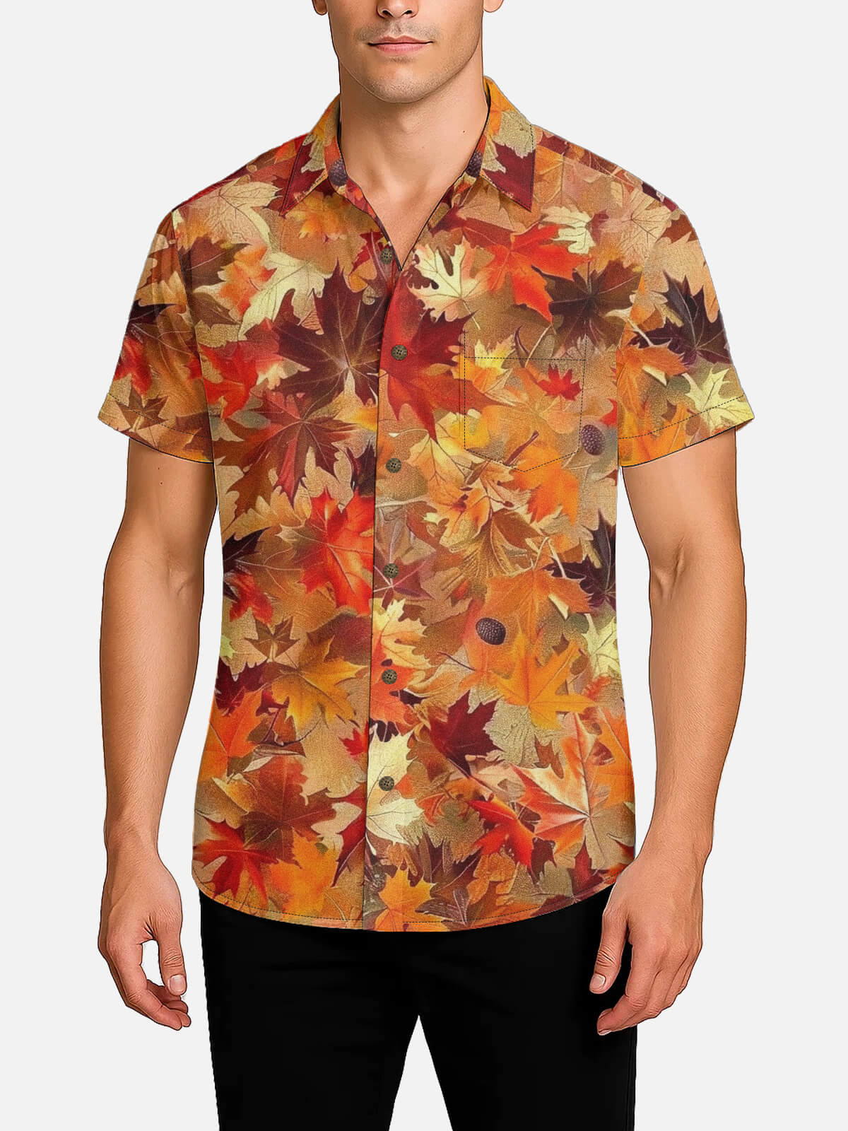 Tall Men's Fall Harvest Leaves Short Sleeve Shirt Eleven Oasis